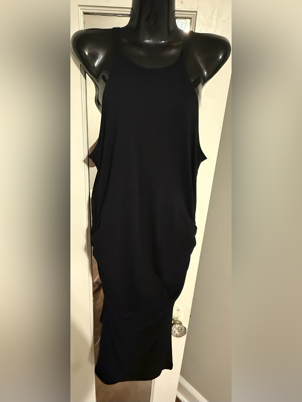 Michael Stars Black Ruched Halter Side Gathered Bodycon Midi Dress XL